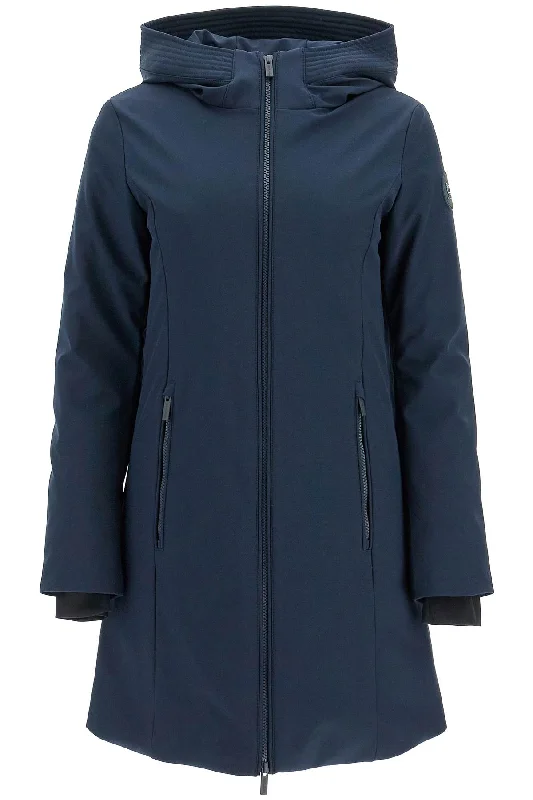 Firth Hooded Softshell Down Parka - Blue Hoodie with Hem Embroidery Detailed Premium Firth Hooded Softshell Down Parka - Blue Hoodie with Hem Embroidery Detailed Premium
