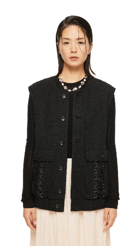 Tweed Lace-Up Waistcoat Elegant Slim Fit Waistcoat