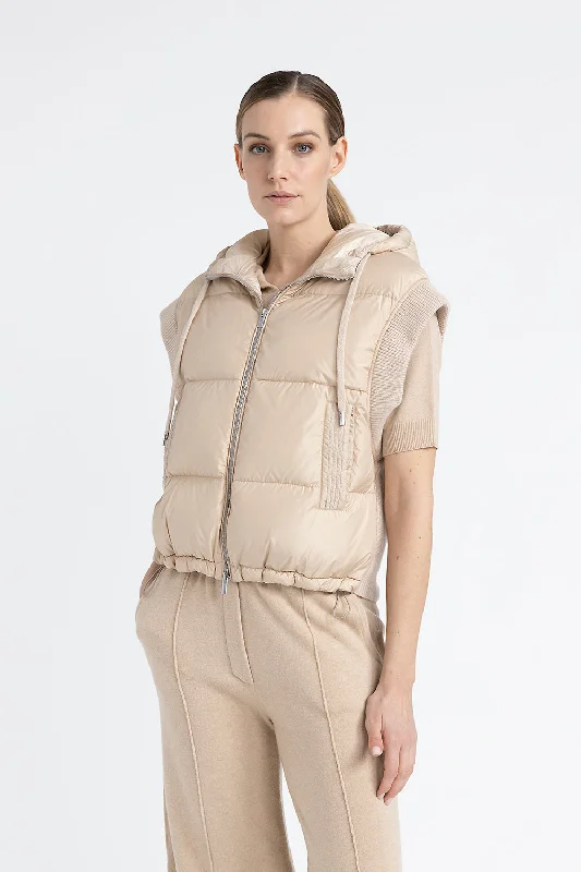 Down waistcoat with wool and microfibre hood Lightweight Cotton Waistcoat Vest