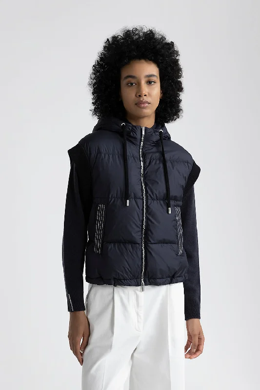 Down waistcoat with wool and microfibre hood Trendy Faux Leather Waistcoat
