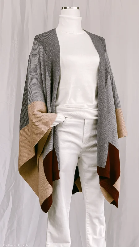 Aspen Color Block Poncho Shawl Warm Cashmere Shawl Scarf