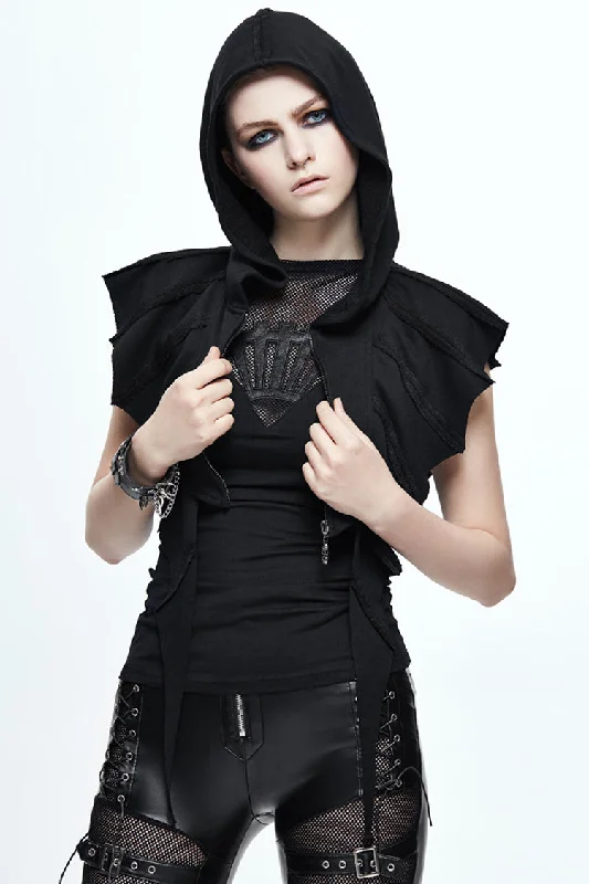 Black Bat Wings Women's Punk Hooded Cape Hoodie with Puffed Sleeves Voluminous Trendy Black Bat Wings Women's Punk Hooded Cape Hoodie with Puffed Sleeves Voluminous Trendy