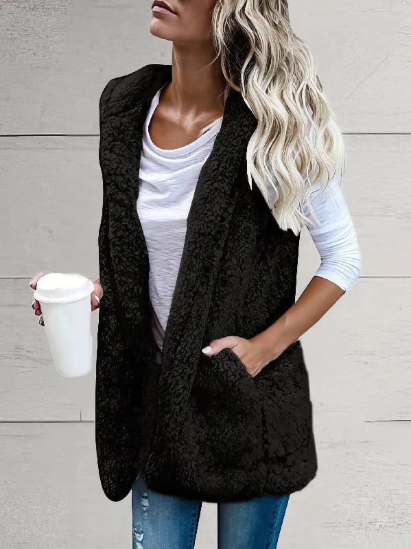 Black Hooded Teddy Vest Hoodie Crop Top Short Trendy