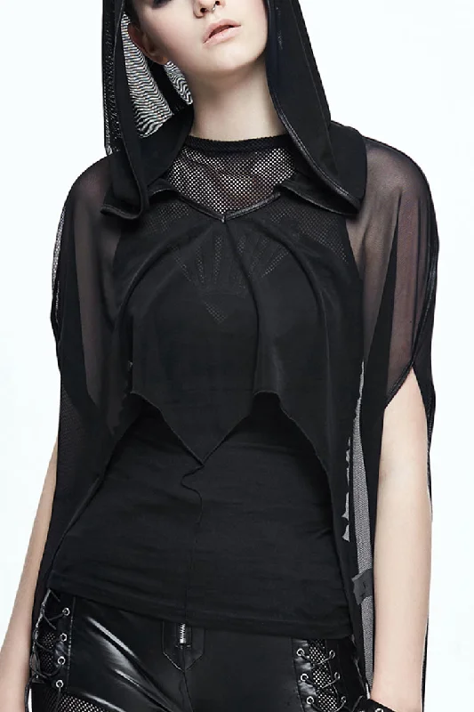 Black Mesh Wavy Sideline Long Women's Punk Hooded Bat Shawl Fashionable Silk Shawl Wrap Black Mesh Wavy Sideline Long Women's Punk Hooded Bat Shawl Fashionable Silk Shawl Wrap