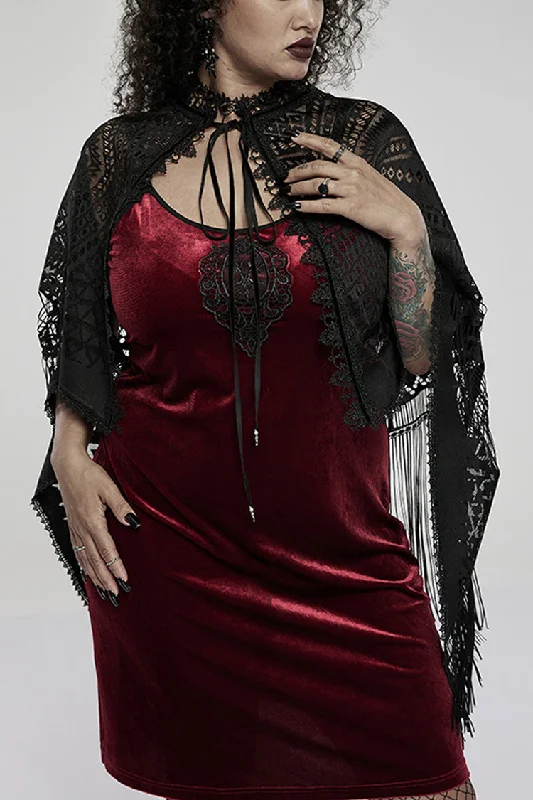 Black Openwork Lace Embroidery Pattern Decoration Hem Fringed Design Elasticated Neckline Women's Gothic Shawl Chic Floral Print Shawl Black Openwork Lace Embroidery Pattern Decoration Hem Fringed Design Elasticated Neckline Women's Gothic Shawl Chic Floral Print Shawl