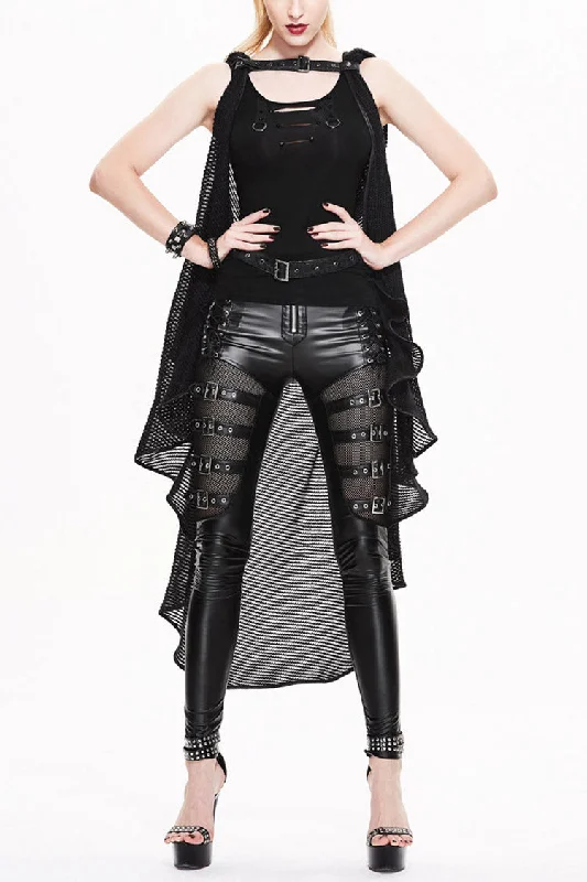 Black Sleeveless Irregular Fishing Net Long Style Hooded Womens Gothic Shawl Coat Comfortable Shawl Scarf Wrap