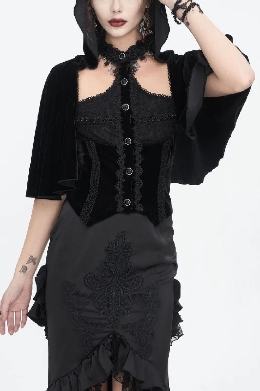 Black Stitching Lace Hooded Women's Gothic Cloak Hoodie with Contrast Stitching Detailed Premium Black Stitching Lace Hooded Women's Gothic Cloak Hoodie with Contrast Stitching Detailed Premium