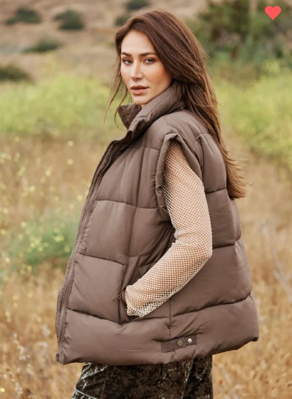 Brown Puffer Vest Classic Tailored Vest