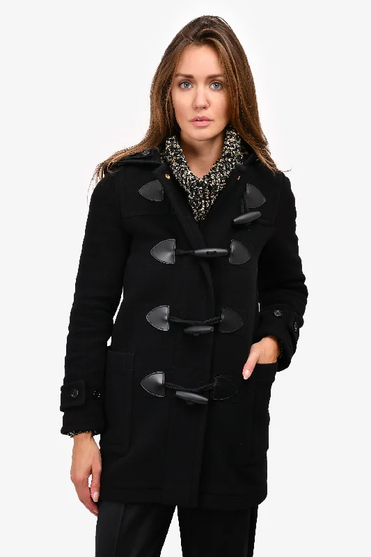 Burberry London Black Wool Blend Peacoat with Hood Size 2 US Tailored Straight A-Line Burberry London Black Wool Blend Peacoat with Hood Size 2 US Tailored Straight A-Line