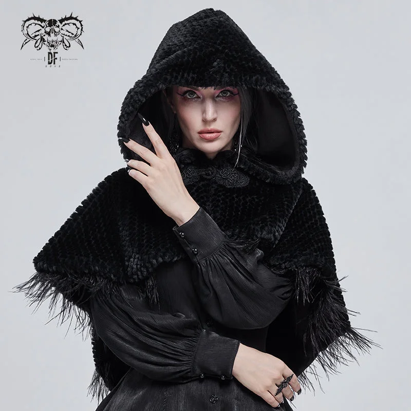 CA02501 Short dark grained plush hooded cloak Hoodie with Batwing Sleeves Loose Dramatic CA02501 Short dark grained plush hooded cloak Hoodie with Batwing Sleeves Loose Dramatic
