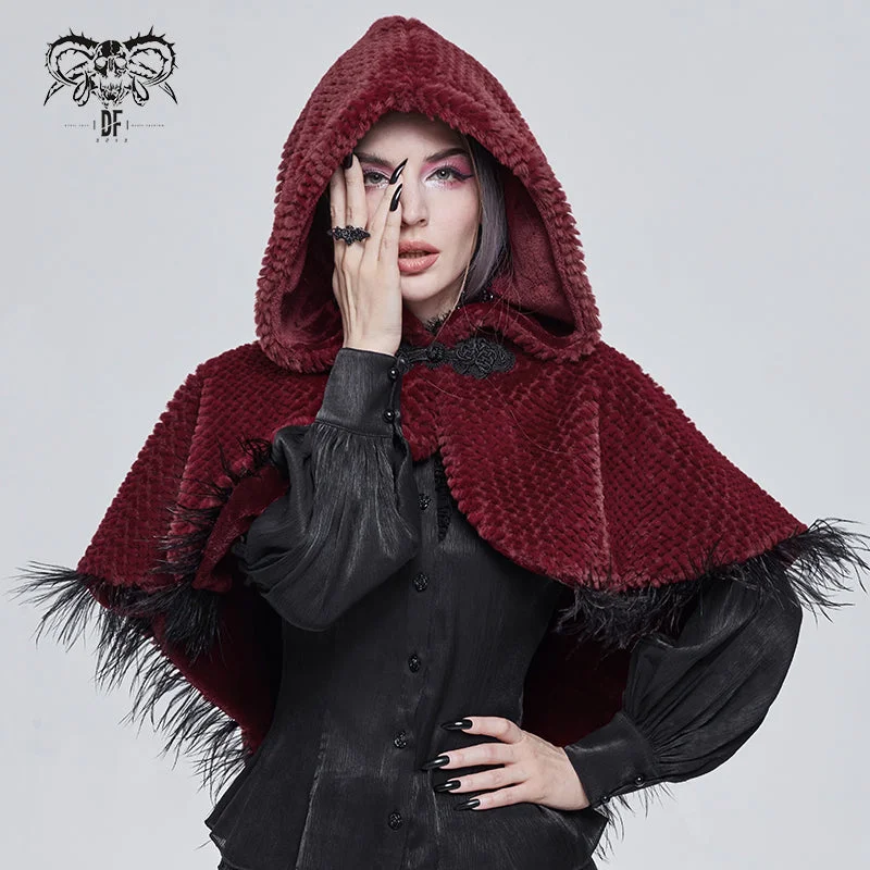CA02502 red winter gothic women warm grained plush short hooded cape Hoodie with Set-In Sleeves Structured Classic CA02502 red winter gothic women warm grained plush short hooded cape Hoodie with Set-In Sleeves Structured Classic