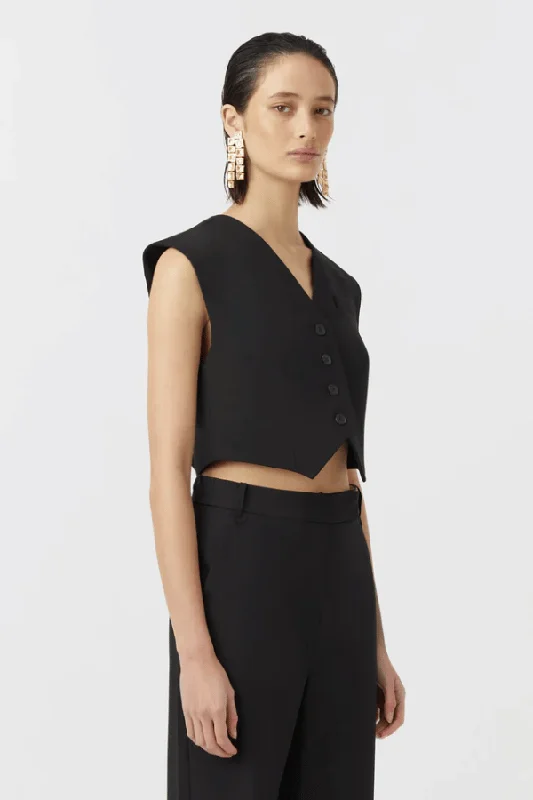 Ortega Mini Vest Black Trendy Utility Waistcoat Jacket