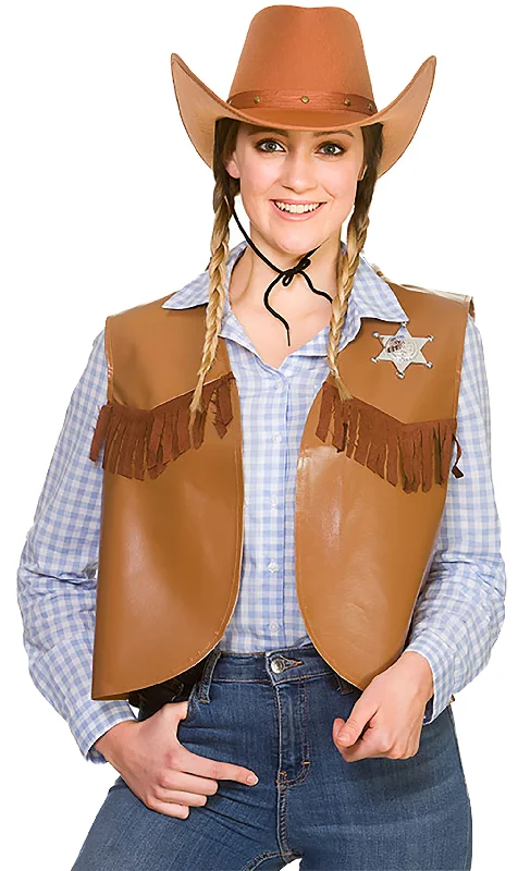 Cowboy Waistcoat Brown Fashionable Belted Waistcoat Vest