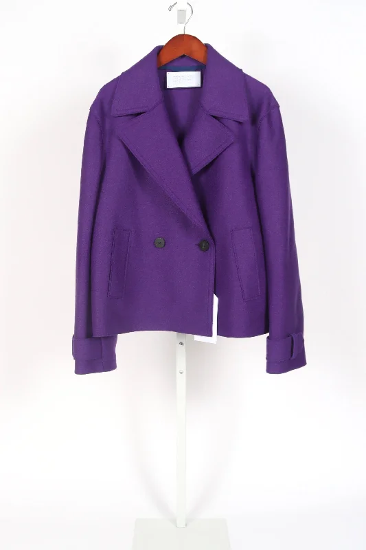 Cropped Peacoat - Purple Pockets Sleeves Lining