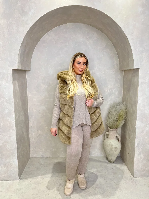 Curve Faux Fur Longline Hooded Gilet Hoodie Jacket Zipper Layering