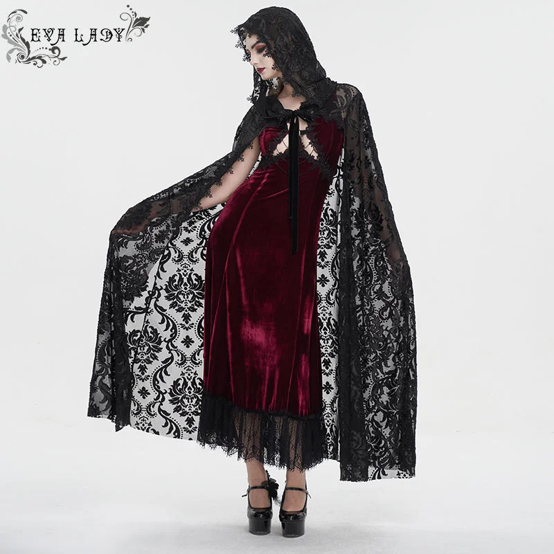 ECA012 Embroidered Lace Net Hooded Shawl Comfortable Knitted Shawl Wrap