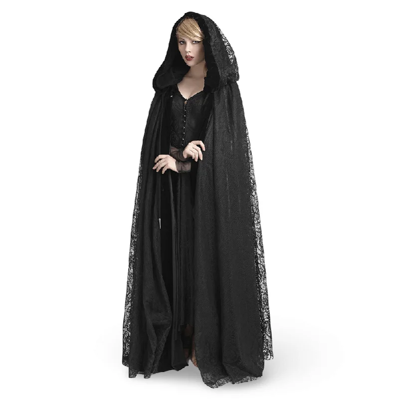 Elegant Black Lace Hooded Cloak for Mystical Style Hoodie with Cuffed Sleeves Snug Secure Elegant Black Lace Hooded Cloak for Mystical Style Hoodie with Cuffed Sleeves Snug Secure