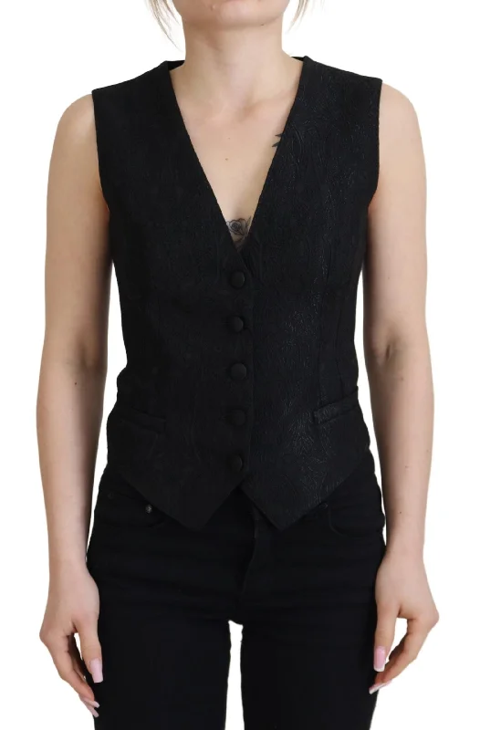 Elegant Black Silk Blend Waistcoat Vest Warm Fleece Waistcoat Vest