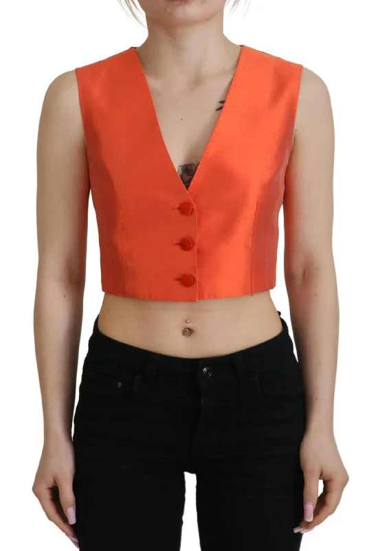 Elegant Orange Silk Waistcoat Comfortable Wool Waistcoat Jacket
