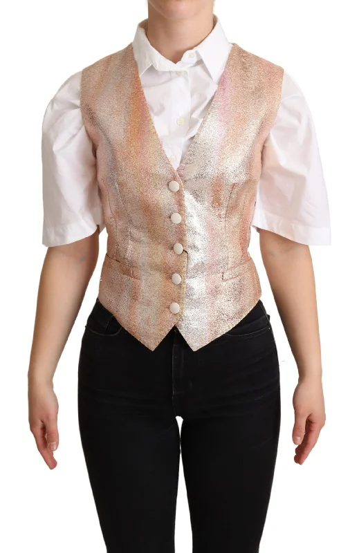 Elegant Pink Metallic Sheen Waistcoat Fashionable Double-Breasted Waistcoat