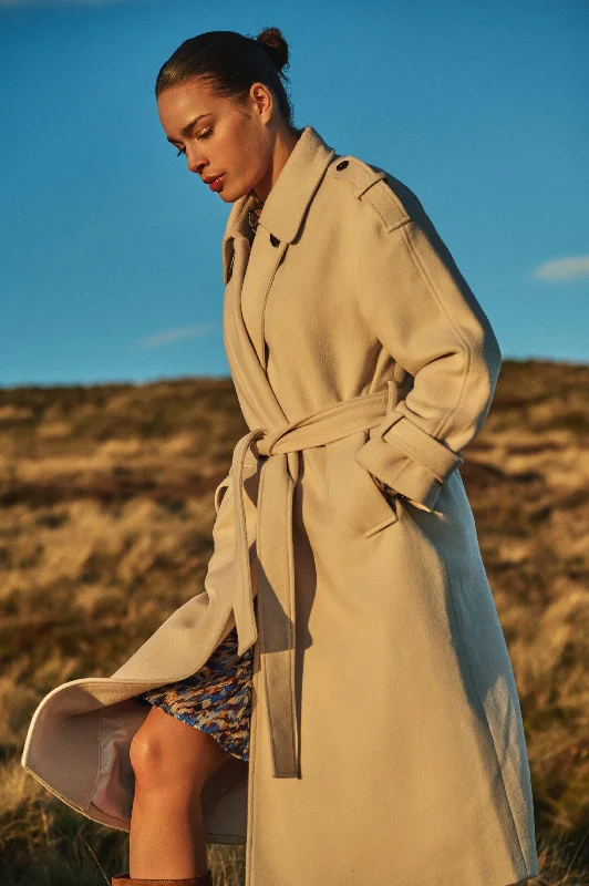 Esqualo Sand Shawl Collar Faux Fur Coat Warm Wool Shawl Cape