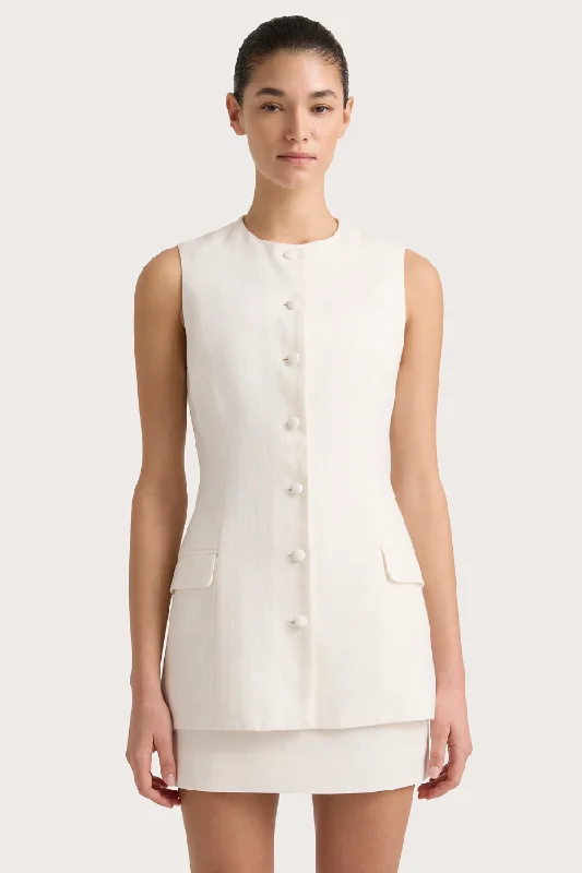 Jane Vest White Casual Long Waistcoat Vest