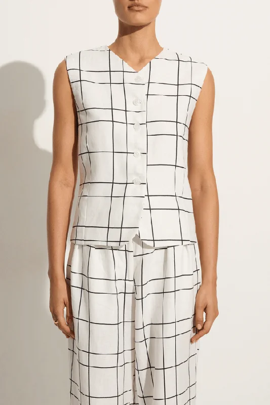 Genio Vest Letizia Check White Fashionable Belted Waistcoat