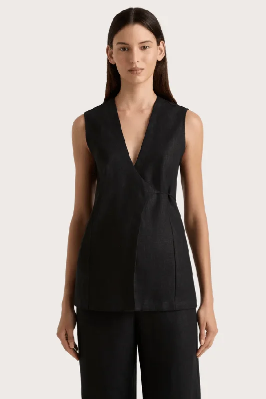 Lulea Wrap Vest Black Fashionable Plaid Waistcoat