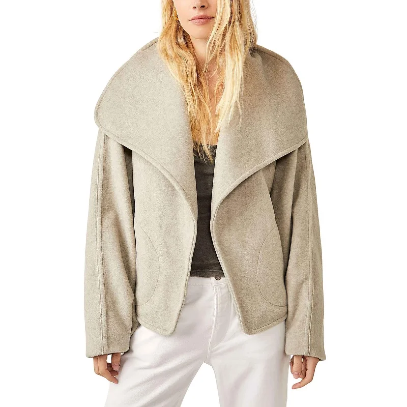 Free People Womens Mina Shawl Collar Coat Open Front Trendy Crochet Shawl Scarf