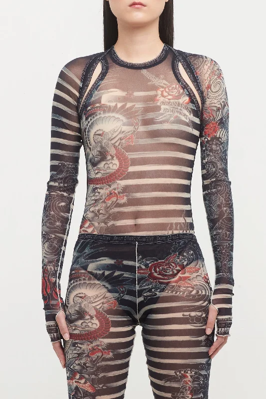 Jean Paul Gaultier Mariniere Tattoo Long Sleeve Shawl Cozy Woolen Shawl Scarf