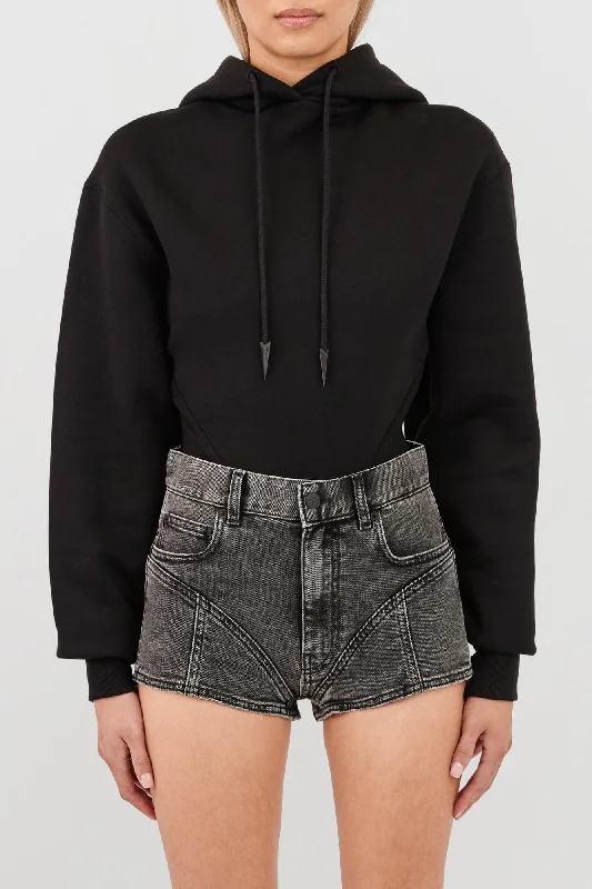 Mugler Light Fleece Hooded Body Hoodie with Fur Luxurious Winter