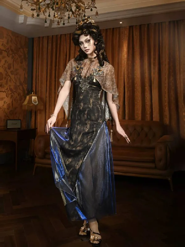 Golden Leaf Lace Shawl - Victorian Gothic Tassel Wrap Stylish Chunky Wool Shawl