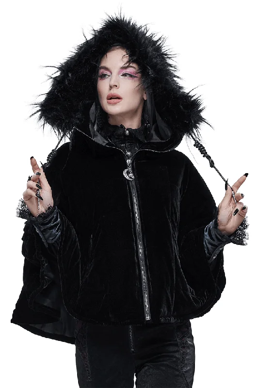 Gothic Faux Fur Hooded Cape / Warm Short Zipper Cape for Women / Alternative Female Clothing Hoodie with Magnetic Closure Innovative Modern Gothic Faux Fur Hooded Cape / Warm Short Zipper Cape for Women / Alternative Female Clothing Hoodie with Magnetic Closure Innovative Modern