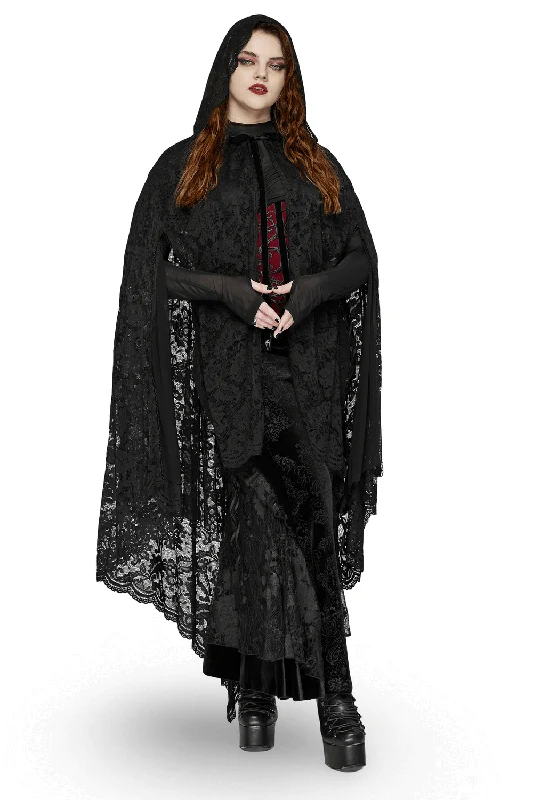 Gothic Lace Hooded Cape with Rose Trim and Velvet Ties Hoodie with Sequins Glamorous Eye-catching Gothic Lace Hooded Cape with Rose Trim and Velvet Ties Hoodie with Sequins Glamorous Eye-catching