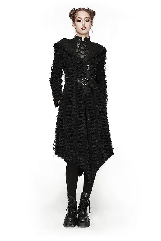 Gothic Women's Black Hooded Cape with Belt and Mesh Hoodie with Mesh Breathable Sporty Gothic Women's Black Hooded Cape with Belt and Mesh Hoodie with Mesh Breathable Sporty