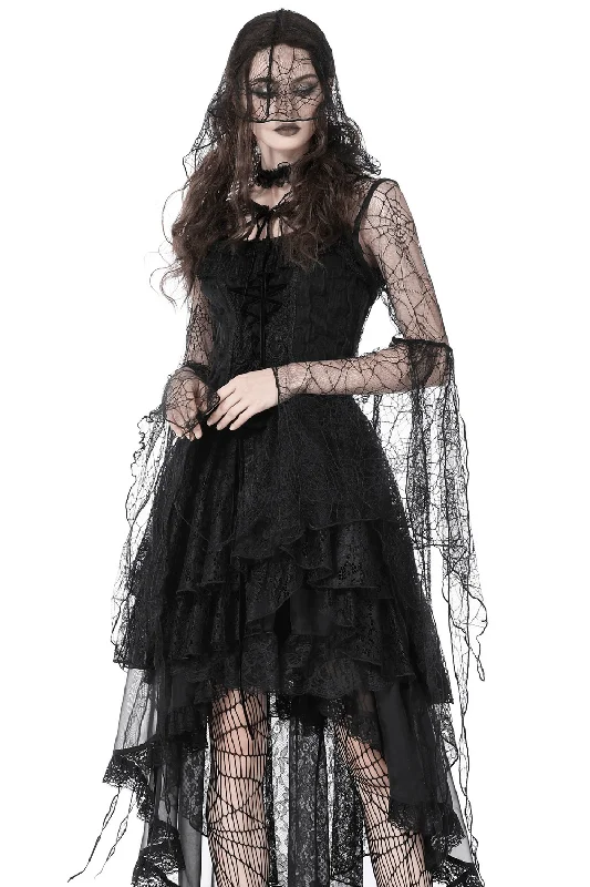 Gothic Women's Black Sheer Delicate Lace Hooded Cape Hoodie with Oversized Fit Loose Comfortable Gothic Women's Black Sheer Delicate Lace Hooded Cape Hoodie with Oversized Fit Loose Comfortable