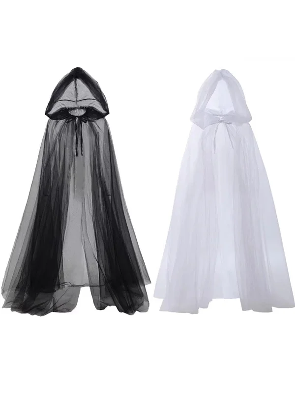 Halloween Retro Gothic Tulle Hooded Cape Cloak Graphic Hoodie Design Print