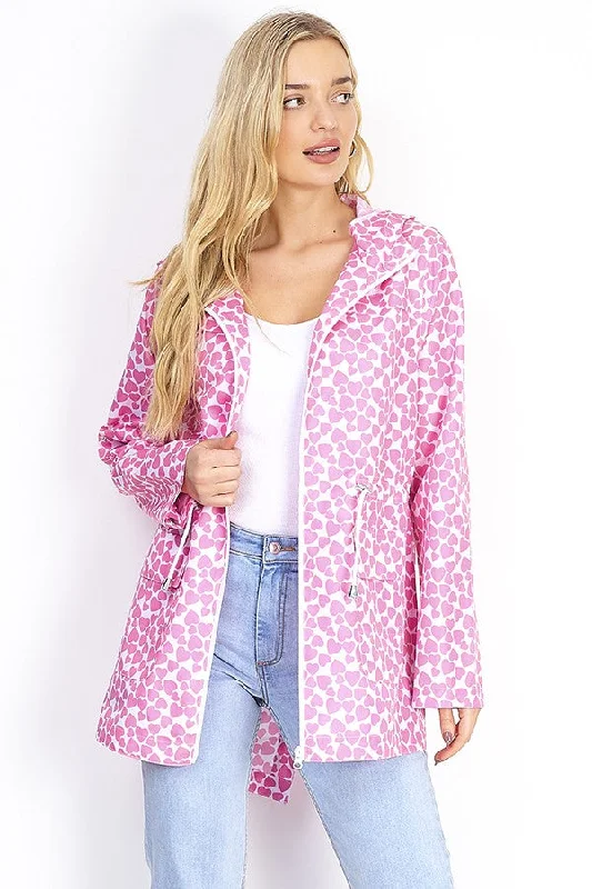 HEART PRINT FISHTAIL HEM HOODED MAC Hoodie with Elastic Waist Stretchable Comfortable HEART PRINT FISHTAIL HEM HOODED MAC Hoodie with Elastic Waist Stretchable Comfortable