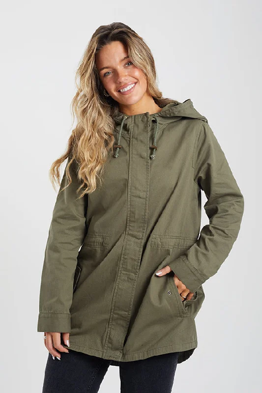 HOODED COTTON TWILL PARKA Hoodie with Full-Zip Functional Layering