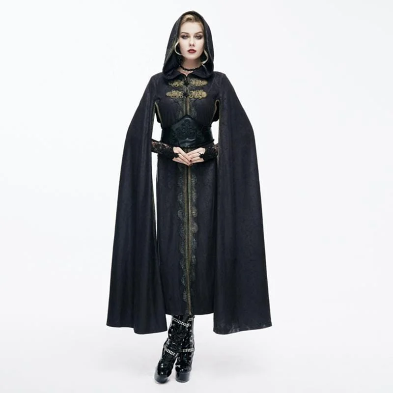Women's Hooded Goth Cape With Long Slits Hoodie with Ribbed Cuffs Snug Fit Comfort