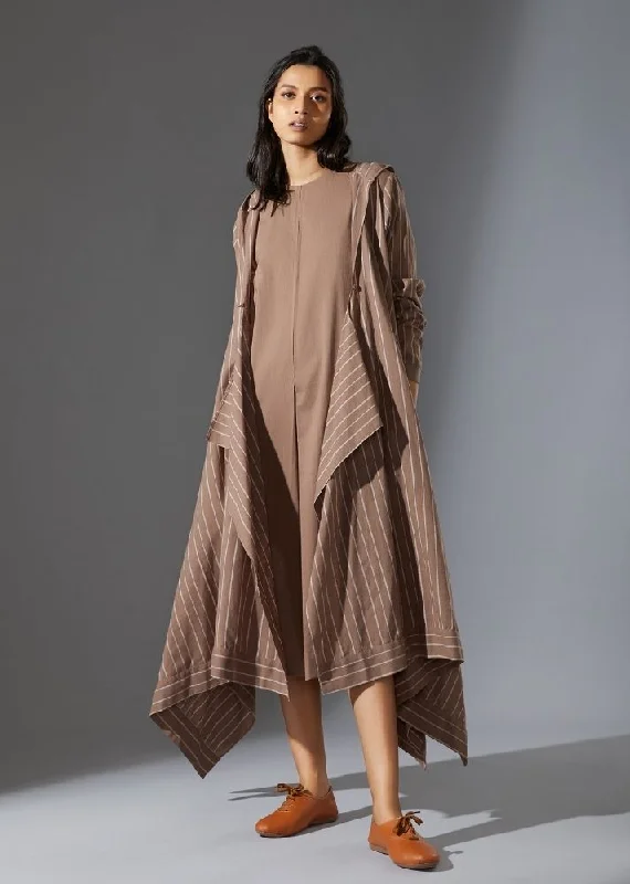 Hooded Koza -  Beige Hoodie with Raw Hem Edgy Unfinished