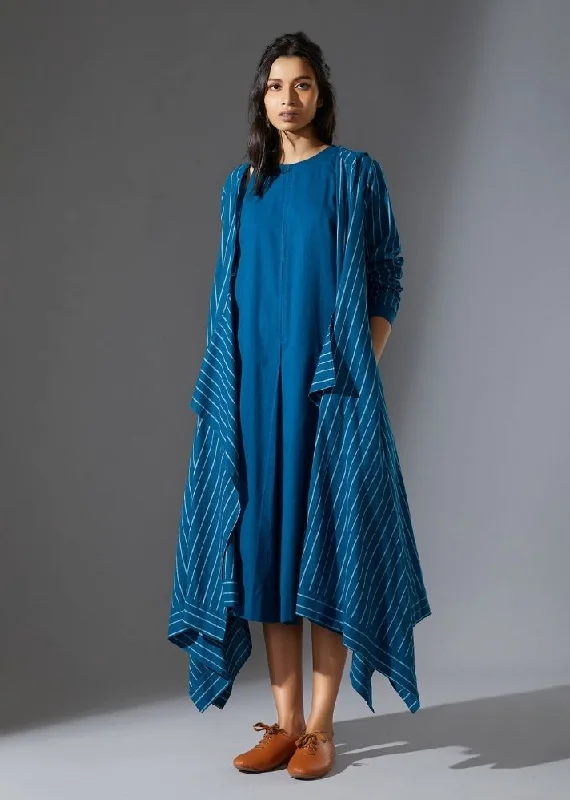 Hooded Koza -  Blue Hoodie with Frayed Bohemian Relaxed