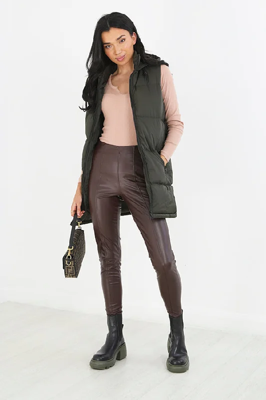 HOODED LONGER LENGTH PADDED PUFFER GILET Hoodie with High-Low Hem Asymmetrical Trendy HOODED LONGER LENGTH PADDED PUFFER GILET Hoodie with High-Low Hem Asymmetrical Trendy