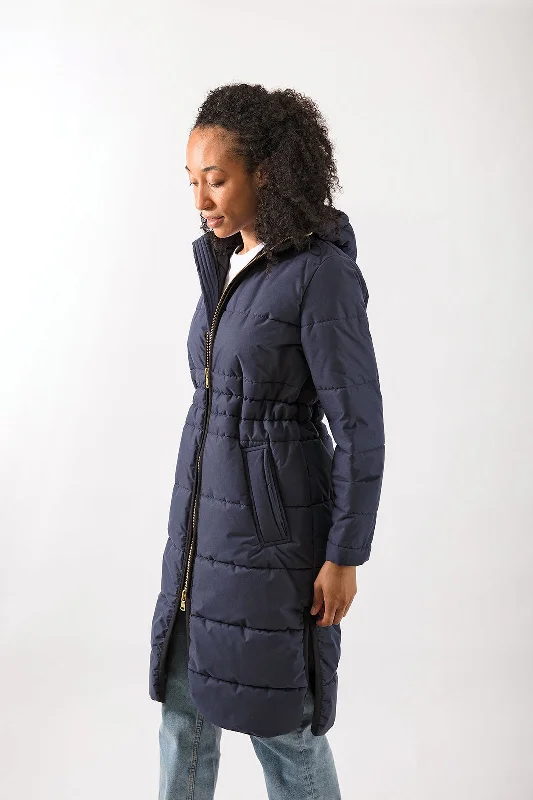 Hooded Longline Puffer in Navy Hoodie with Oversized Fit Loose Comfortable