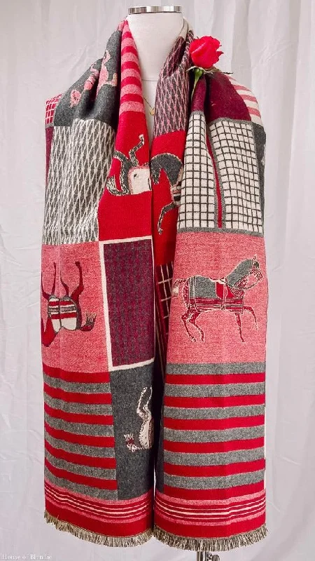 Equestrian Jacquard Pashmina Shawl Cozy Knit Shawl Scarf