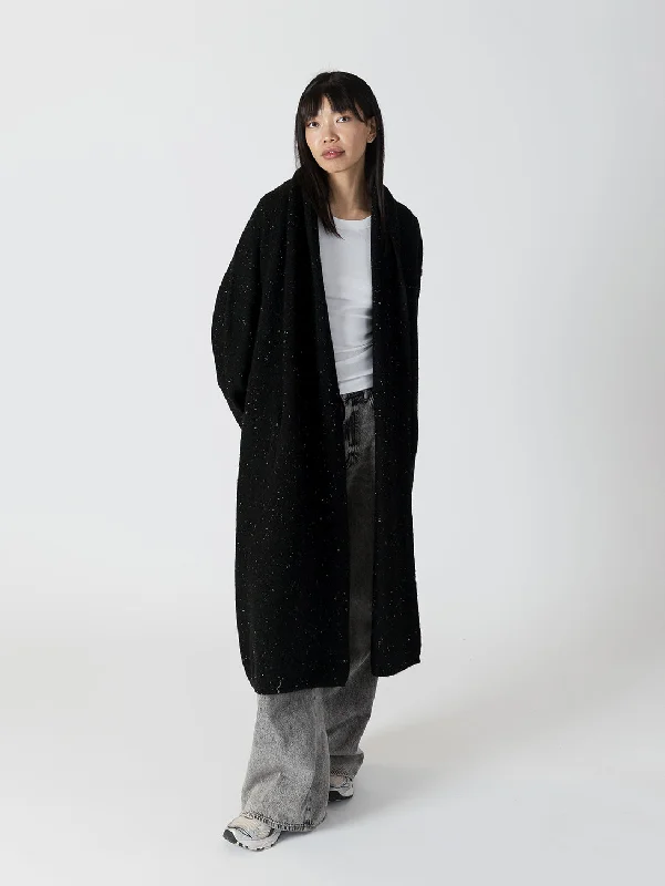 Hugh Shawl Collar Coat - Black Fleck Chic Chunky Knit Shawl