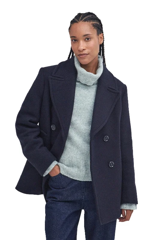 Barbour Ingrid Wool Peacoat in Navy Houndstooth Coat Plaid Coat Tartan Coat