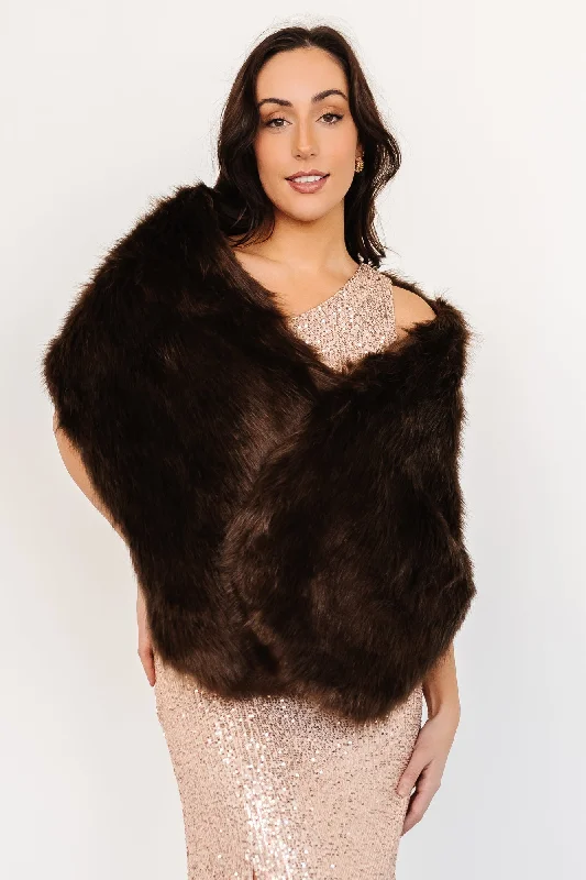 Jovie Faux Fur Shawl | Chocolate Fashionable Wool Blend Shawl