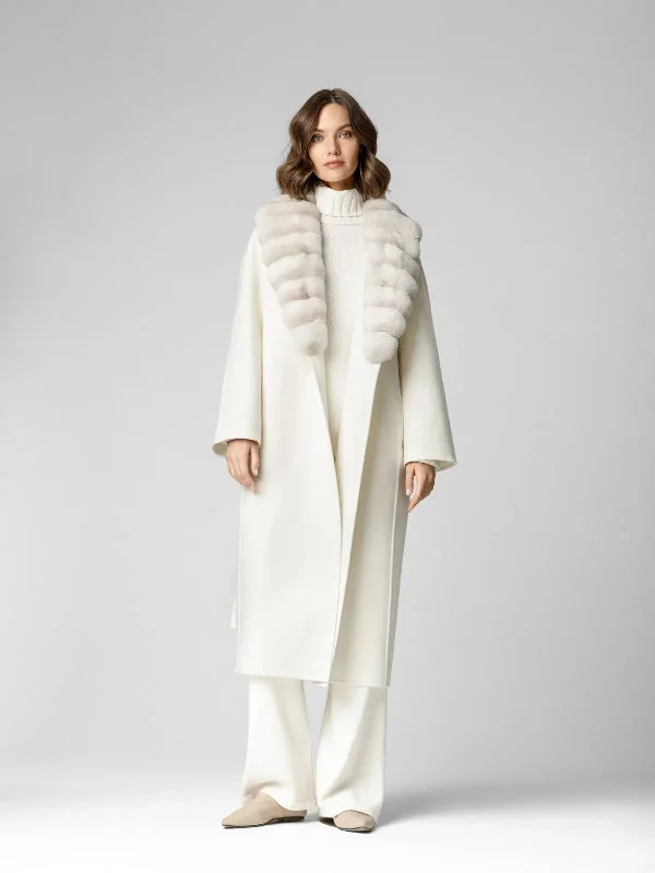 Cashmere coat with shawl collar in chinchilla fur Soft Knit Shawl Poncho