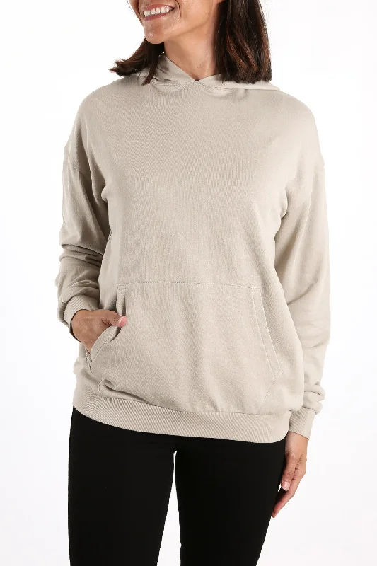 Lahni Hooded Sweat Washed Khaki Hoodie with Patch Decorative Personalized